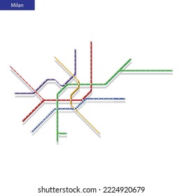 3d isometric Map of the Milan metro subway. Template of city transportation scheme for underground road