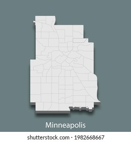 Mapa isométrico 3d de Minneapolis es una ciudad de Estados Unidos, ilustración vectorial