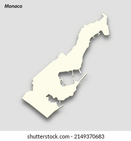 3d isometric map of Monaco isolated with shadow. Paper card style vector illustration