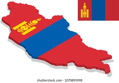 3d isometric map of Mongolia with flag texture