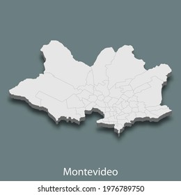 3d isometric map of Montevideo is a city of Uruguay, vector illustration