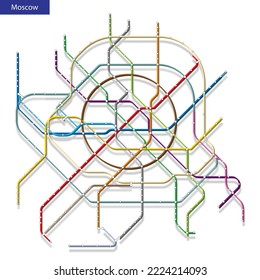 3d isometric Map of the Moscow metro subway. Template of city transportation scheme for underground road