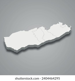 3D-isometrische Karte von Mtwara ist eine Region Tansanias, Vektorgrafik