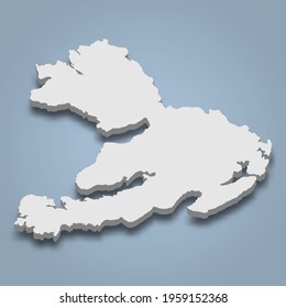 3d isometric map of Mull is an island in Scotland, isolated vector illustration