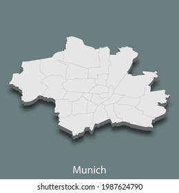 Mapa isométrico 3d de Múnich es una ciudad de Alemania, ilustración vectorial
