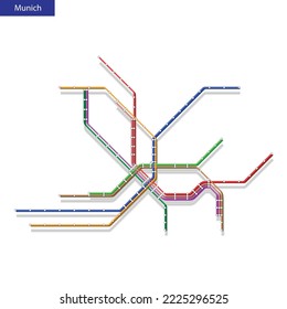 3d isometric Map of the Munich metro subway. Template of city transportation scheme for underground road