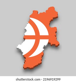 3d isometric Map of Nagano is a prefecture of Japan with national flag
