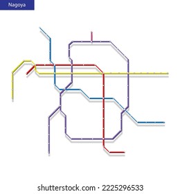 3d isometric Map of the Nagoya metro subway. Template of city transportation scheme for underground road