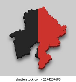 3d isometric Map of Namur is a region of Belgium with national flag