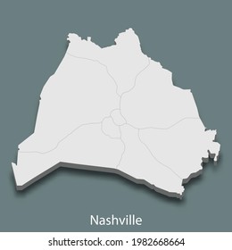 3d isometric map of Nashville is a city of United States, vector illustration