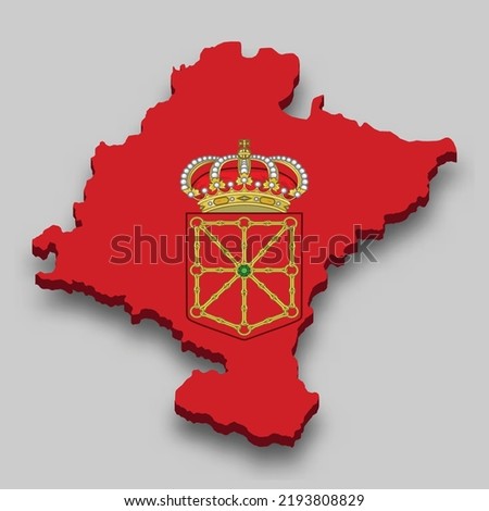 3d isometric Map of Navarre is a region of Spain with national flag