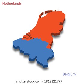 3d isometric map Netherlands and Belgium relations vector illustration