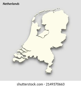 3d isometric map of Netherlands isolated with shadow. Paper card style vector illustration