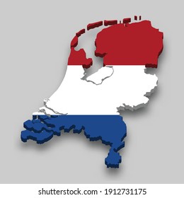 3d isometric Map of Netherlands with national flag. Vector Illustration.