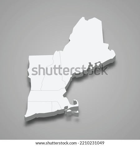 3d isometric map New England Region of United States, isolated with shadow