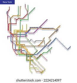 3d isometric Map of the New York metro subway. Template of city transportation scheme for underground road