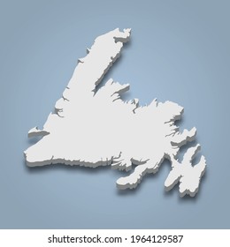 3d Isometric Map Of Newfoundland Is An Island In Canada, Isolated Vector Illustration