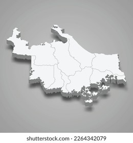 3D-isometrische Karte von Nugle-Bugle ist eine Provinz Panama einzeln mit Schatten 