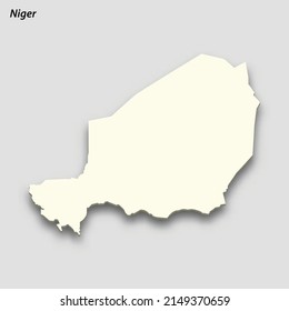 3D isometrische Karte von Niger einzeln mit Schatten. Vektorgrafik auf Papierkarten