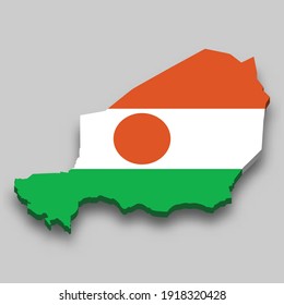 3d isometric Map of Niger with national flag. Vector Illustration.