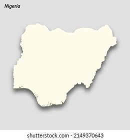 3d isometric map of Nigeria isolated with shadow. Paper card style vector illustration