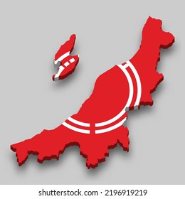 3d isometric Map of Niigata is a prefecture of Japan with national flag