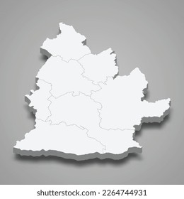 3d-isometrische Karte der Nitra-Region ist eine Provinz der Slowakei einzeln mit Schatten 