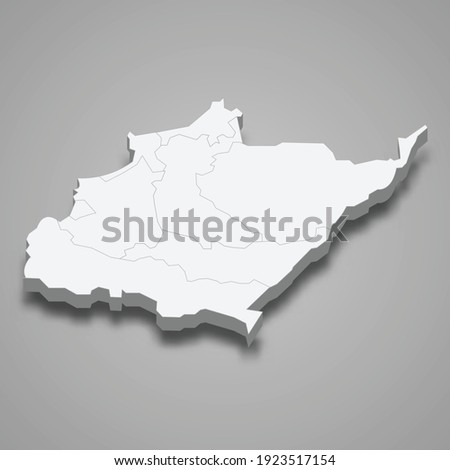 3d isometric map of North Governorate of Lebanon, vector illustration
