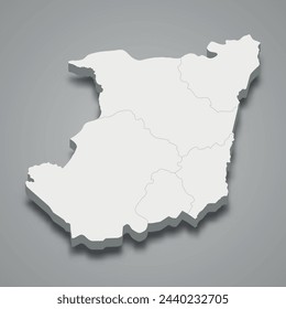 3d isometric map of North Kivu is a region of DR Congo, vector illustration