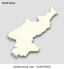 3d isometric map of North Korea isolated with shadow. Paper card style vector illustration