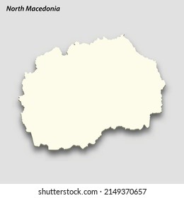 Mapa isométrico 3d del norte de Macedonia aislado con sombra. Ilustración vectorial de estilo de tarjeta de papel