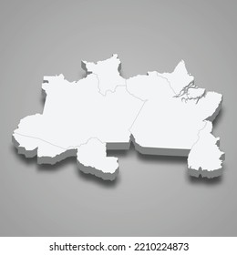 3d isometric map North Region of Brazil, isolated with shadow