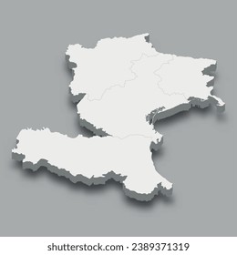 3d isometric map North-East Region of Italy, isolated with shadow