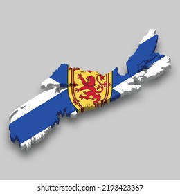 3d isometric Map of Nova Scotia is a region of Canada with national flag