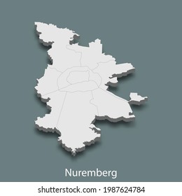 3d mapa isométrico de Nuremberg es una ciudad de Alemania, ilustración vectorial