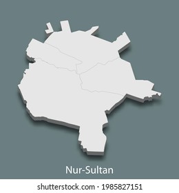 3d isometric map of Nur-Sultan is a city of Kazakhstan , vector illustration