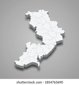 Mapa isométrico 3d del óblast de Odessa es una región de Ucrania, ilustración vectorial