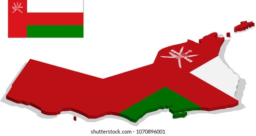 3d isometric map of Oman with flag texture
