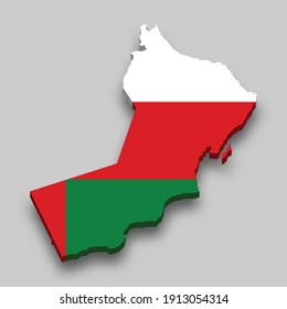 3d isometric Map of Oman with national flag. Vector Illustration.