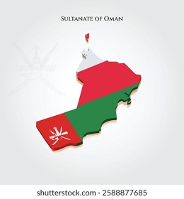 3D Isometric Map of Oman with National Flag Colors