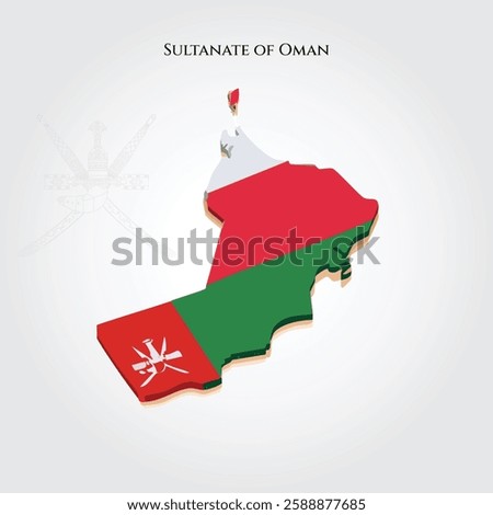 3D Isometric Map of Oman with National Flag Colors