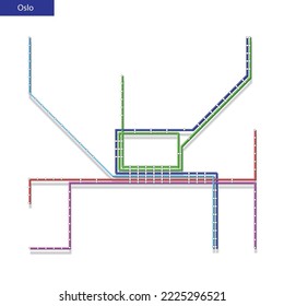 3d isometric Map of the Oslo metro subway. Template of city transportation scheme for underground road