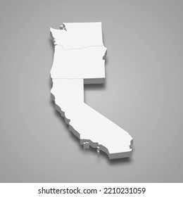 3d isometric map Pacific Region of United States, isolated with shadow