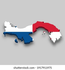 3d isometric Map of Panama with national flag. Vector Illustration.