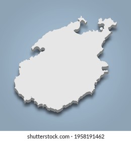 3d isometric map of Paros is an island in Greece, isolated vector illustration