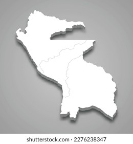 3d isometric map of Peru-Bolivian Confederation isolated with shadow, former state