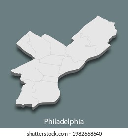 3d isometric map of Philadelphia is a city of United States, vector illustration