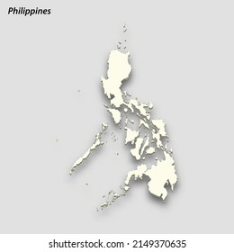 Mapa isométrico 3d de Filipinas aislado con sombra. Ilustración vectorial de estilo de tarjeta de papel