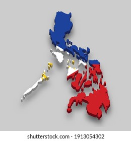 3d isometrische Karte der Philippinen mit nationaler Flagge. Vektorgrafik.