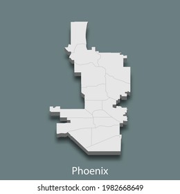 Mapa isométrico 3d de Phoenix es una ciudad de Estados Unidos, ilustración vectorial